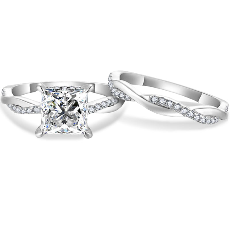 CELIA Princess Cut Twisted Vine Nature Inspired moissanite Wedding Set