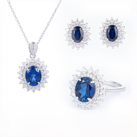 CELIA  Lab-Created Blue Sapphire and Created White Halo Sapphire Three Piece Set