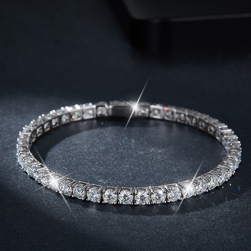 CELIA Romantic Simple moissanite Round Cut Bracelet for Women In Sterling Silver