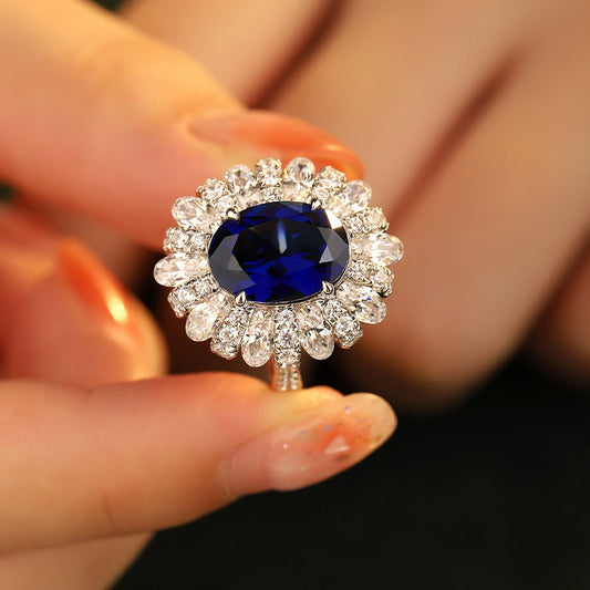 CELIA  Oval Lab-Created  Blue Sapphire and Created White Sapphire Sterling Silver Ring