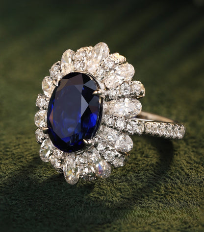 CELIA  Oval Lab-Created  Blue Sapphire and Created White Sapphire Sterling Silver Ring