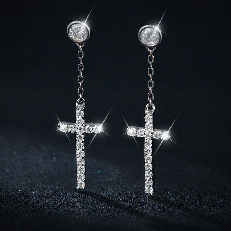 shine Cross moissanite Earrings 