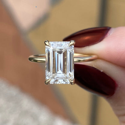  Emerald Cut Moissanite Solitaire Ring Engagement Ring