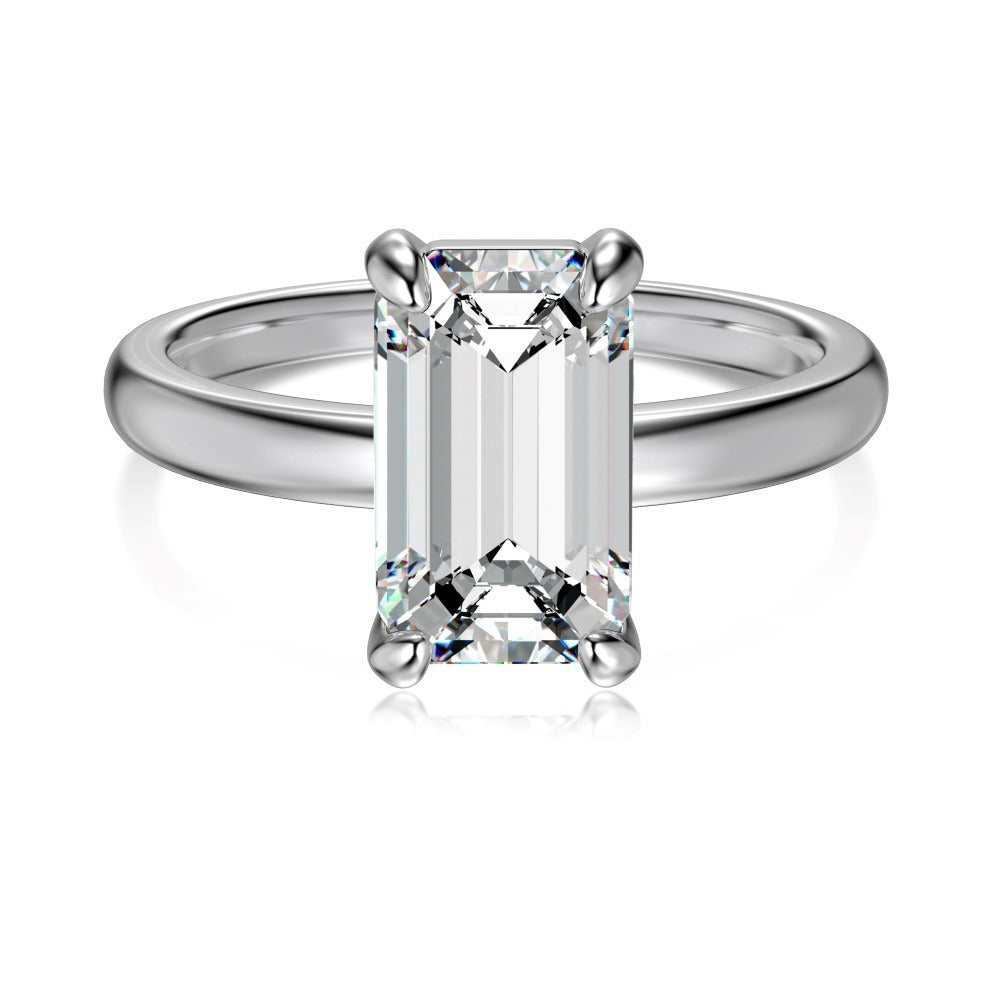 Sterling Silver Emerald Cut Moissanite Ring Engagement Ring