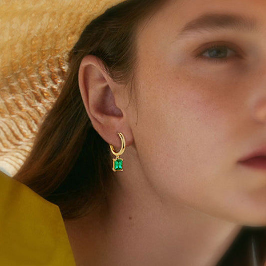 Classic Emerald Earrings ；Square Cut Emeralds