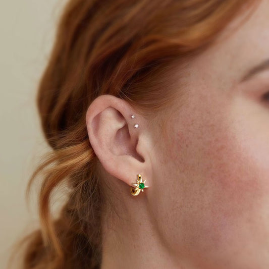 Star Emerald Hoop Earrings；Lab-grown Emerald Jewelry