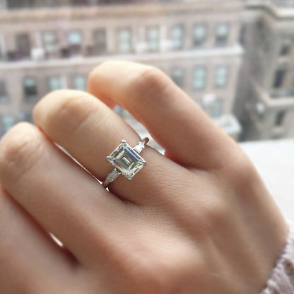 CELIA Emerald and Tapered Baguette Moissanite engagement ring