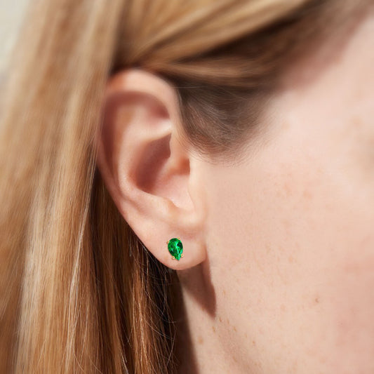 Pear-Cut Emerald Studs; Lab-Grown Emerald Jewelry