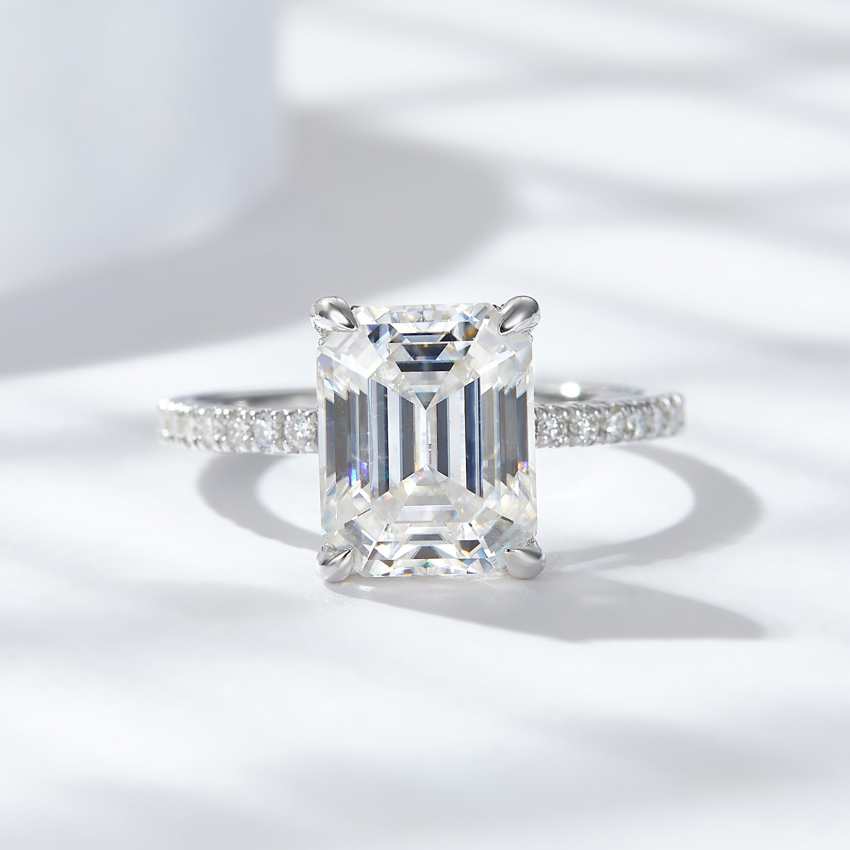  Hidden Halo Moissanite Ring Emerald cut ring