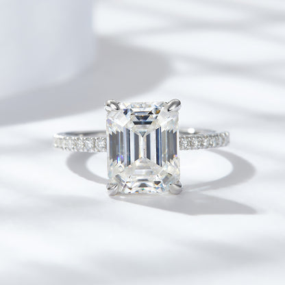  Hidden Halo Moissanite Ring Emerald cut ring