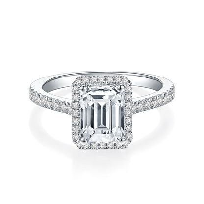  Emerald Cut Halo moissanite Ring