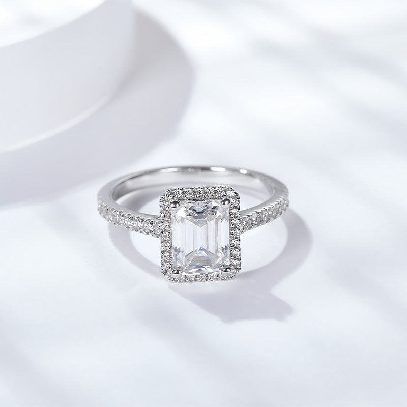 Anniversary Wedding Ring   Emerald Cut Moissanite Ring