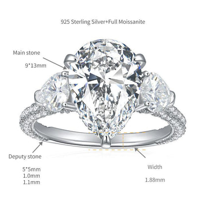 Luxury Pear Cut Moissanite Engagement Ring with Side Stones