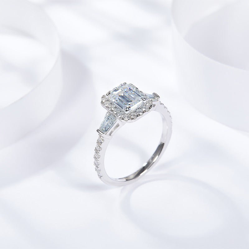  Emerald Cut Moissanite Ring 