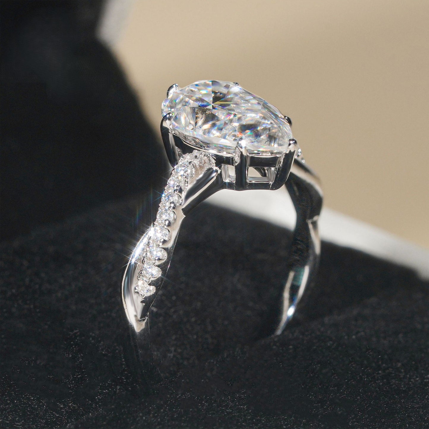 Pear Shaped Moissanite Engagement Rin