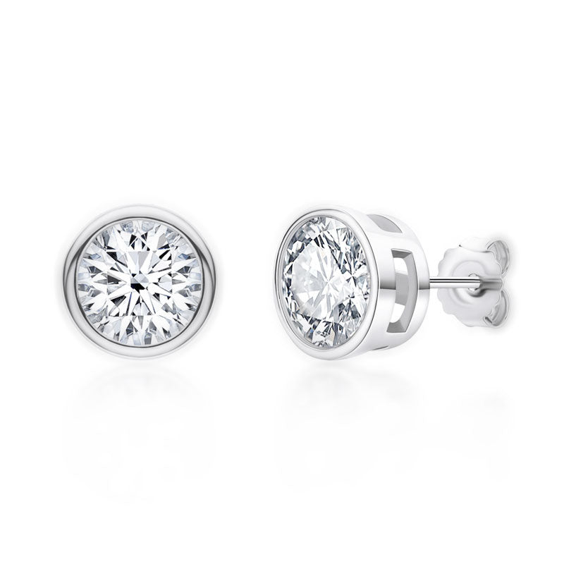 Minimal Bezel Solitaire Moissanite Stud Earrings Moissanite Stud Earrings