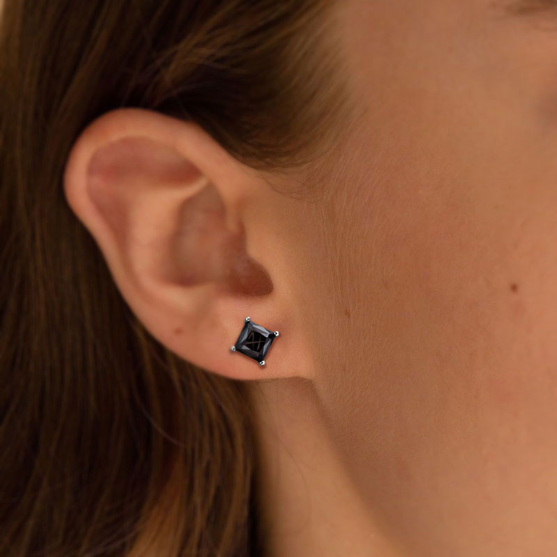 Black Moissanite Solitaire Stud Earrings