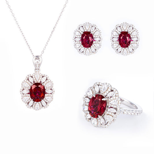 CELIA  Lab-Created red Sapphire and Created White Halo Sapphire Three Piece Set