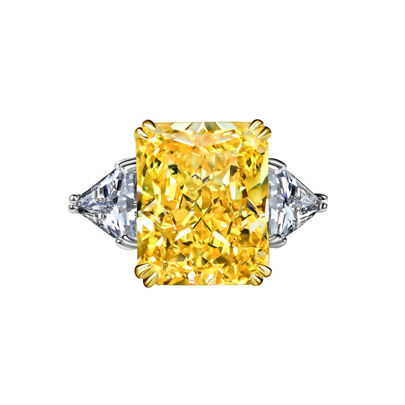 CELIA White Gold Ring with High Carbon Diamond  Ice Cut Yellow Square Stone