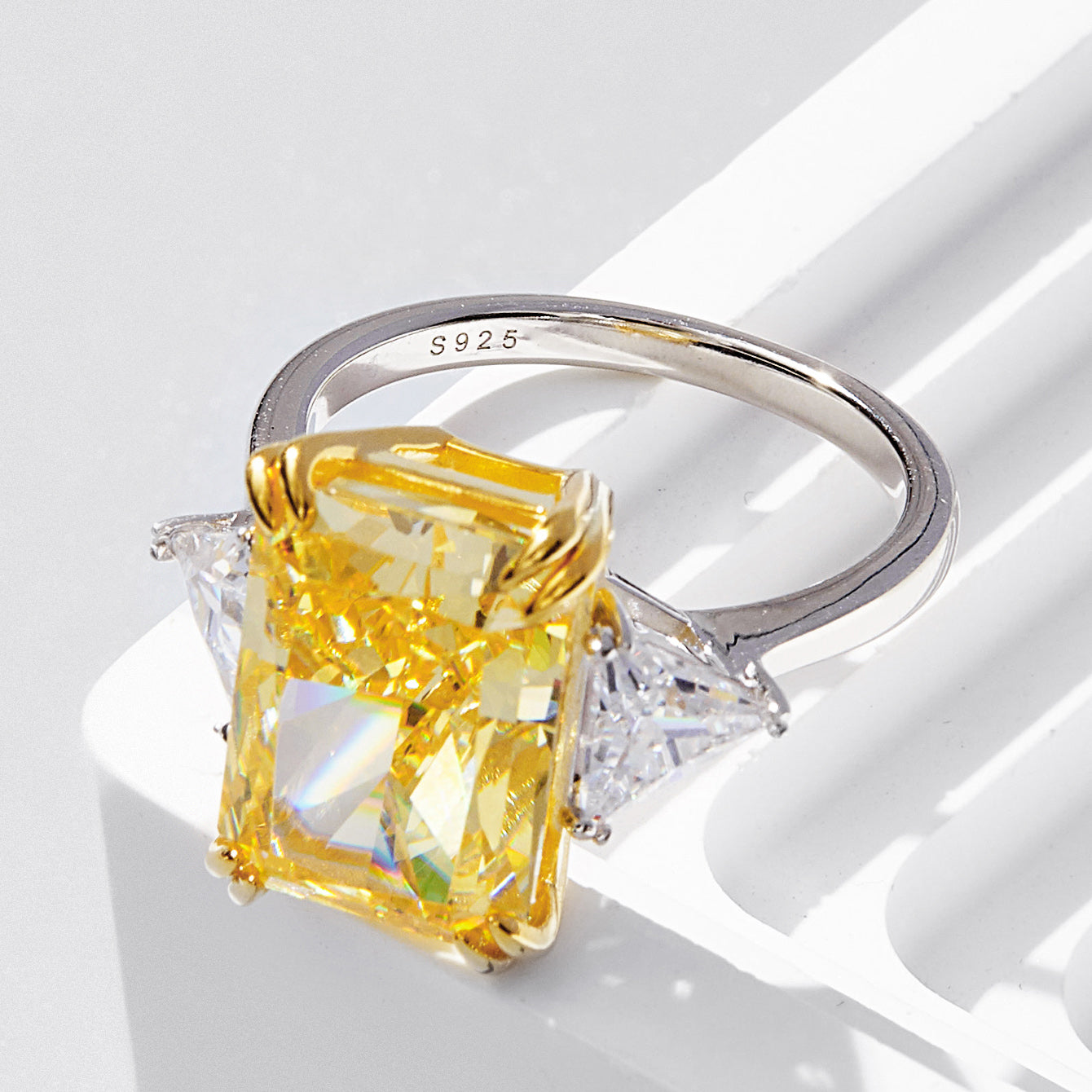 CELIA White Gold Ring with High Carbon Diamond  Ice Cut Yellow Square Stone