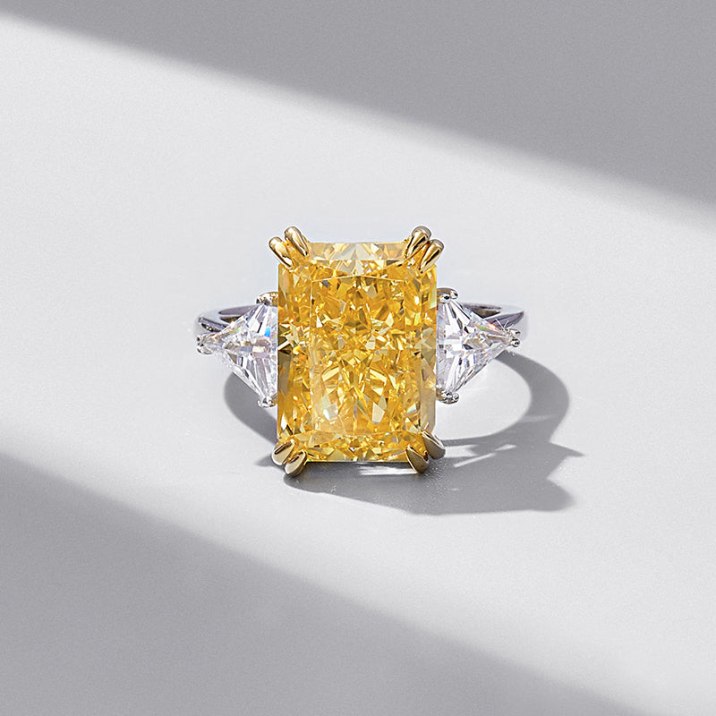 CELIA White Gold Ring with High Carbon Diamond  Ice Cut Yellow Square Stone